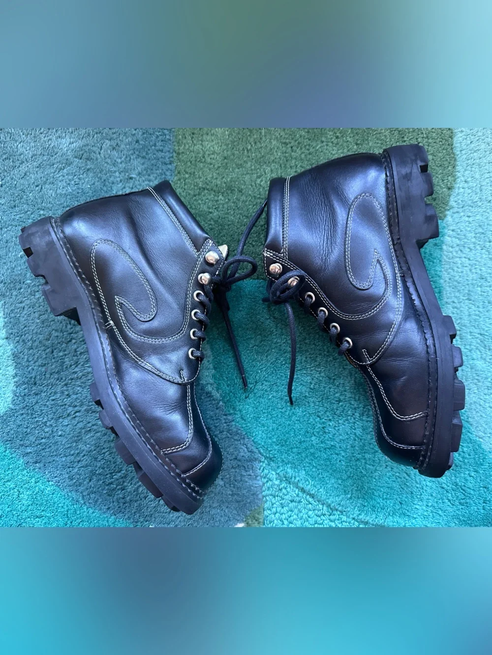 Fluevog VINTAGE EXCELLENT Angels Supervog black swirl ankle boot -W8.5/M7 - Picture 8 of 16